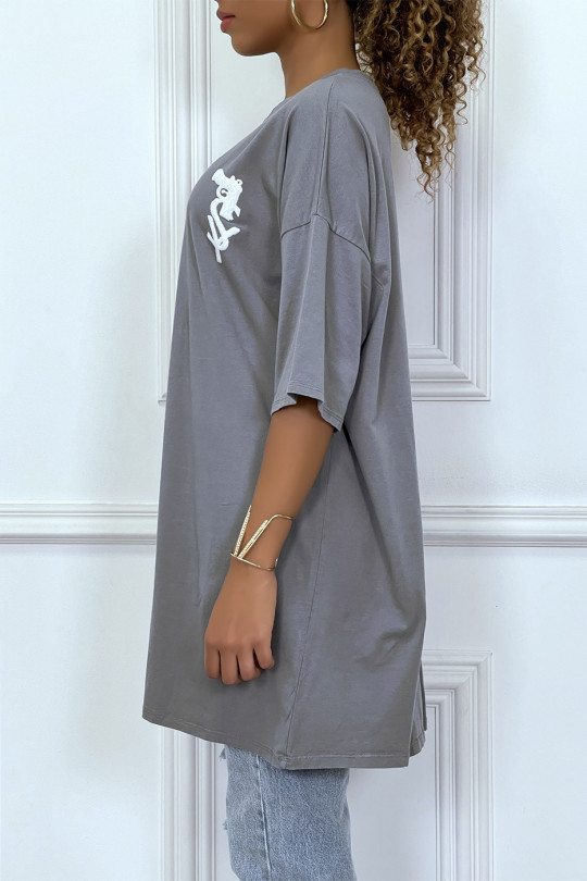 Trendy charcoal oversized T-shirt with cotton design - 3