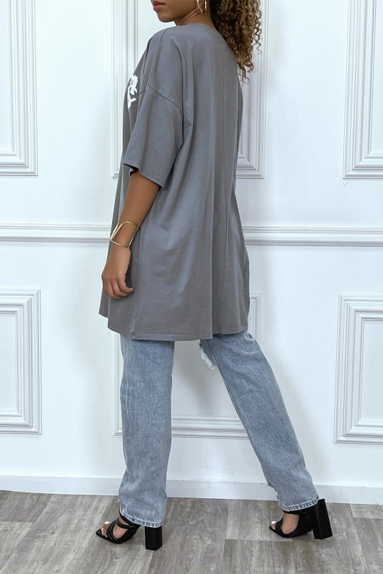 Trendy charcoal oversized T-shirt with cotton design - 4