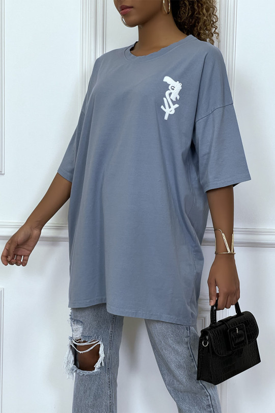 Trendy blue oversized T-shirt with cotton design - 2