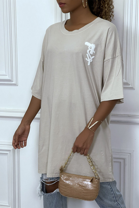 Trendy beige oversized T-shirt with cotton design - 4