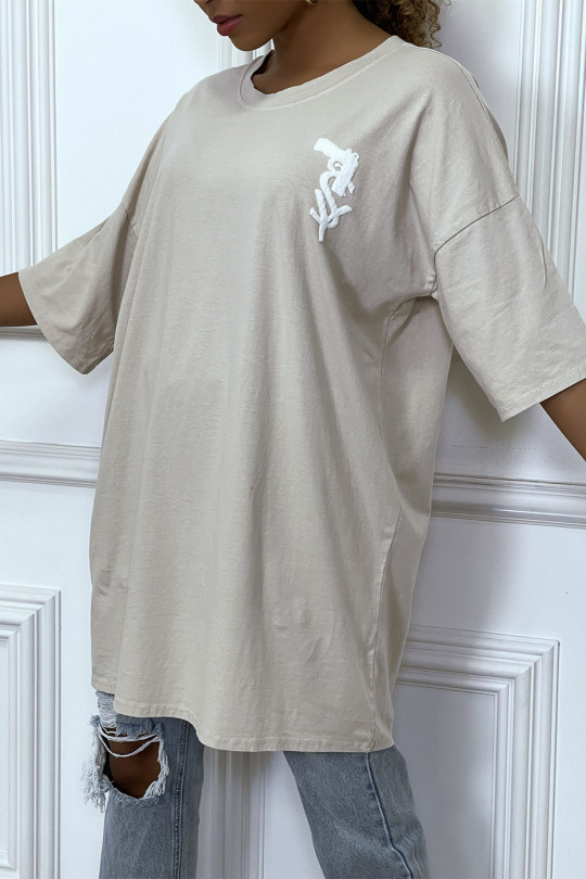 Trendy beige oversized T-shirt met katoenen dessin - 7
