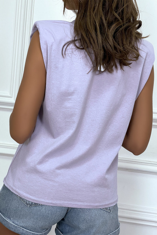 Lilac sleeveless t-shirt with epaulettes, "everlast" writing - 1