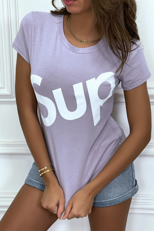 T-shirt écriture "sup" lila manches courtes - 4