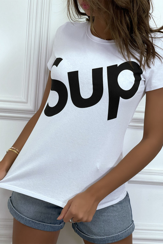 T-shirt écriture "sup" blanc manches courtes - 3