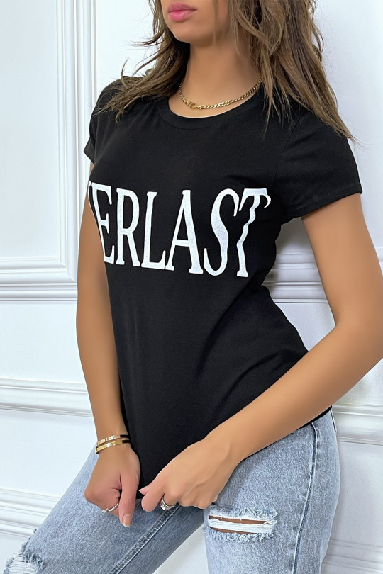 T-shirt basique noir col rond inscription "Everlast" - 2