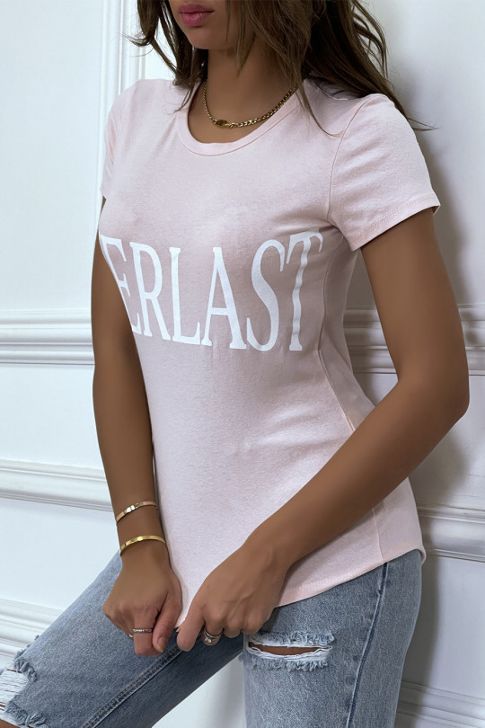 Roze basic T-shirt met ronde hals en opschrift "Everlast" - 3
