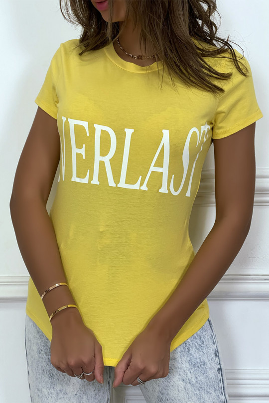 T-shirt basique jaune col rond inscription "Everlast" - 2