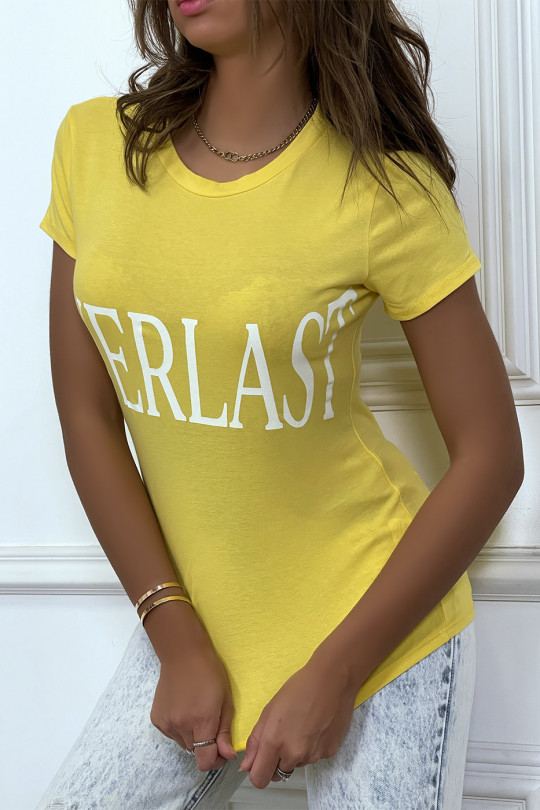Geel basic T-shirt met ronde hals en opschrift "Everlast" - 3