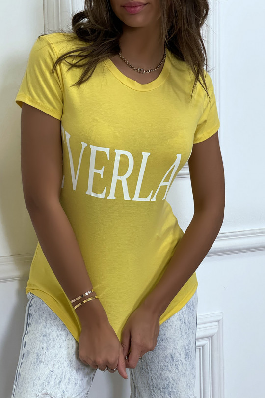 T-shirt basique jaune col rond inscription "Everlast" - 4