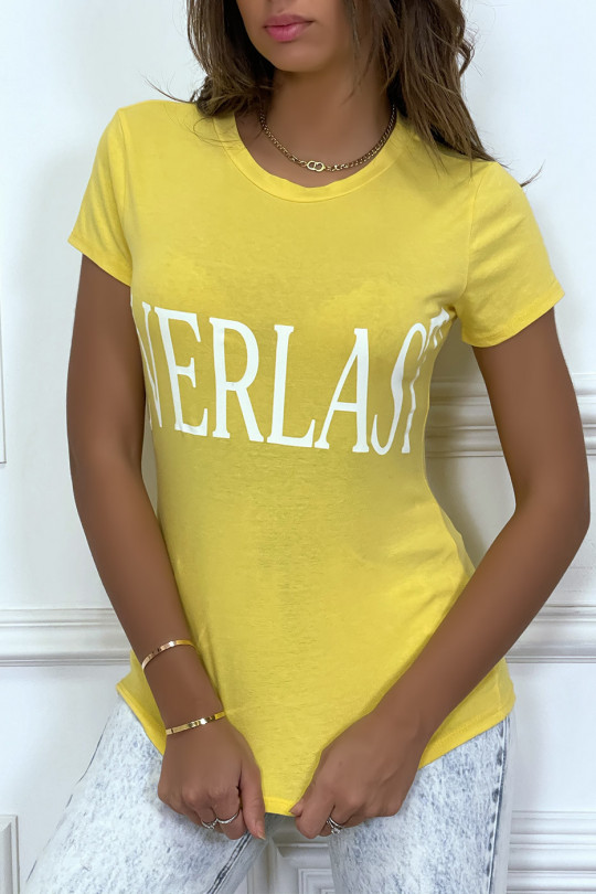 Geel basic T-shirt met ronde hals en opschrift "Everlast" - 5