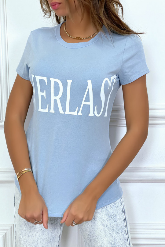 T-shirt basique turquoise col rond inscription "Everlast" - 3