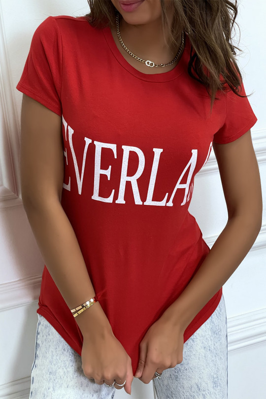 T-shirt basique rouge col rond inscription "Everlast" - 4