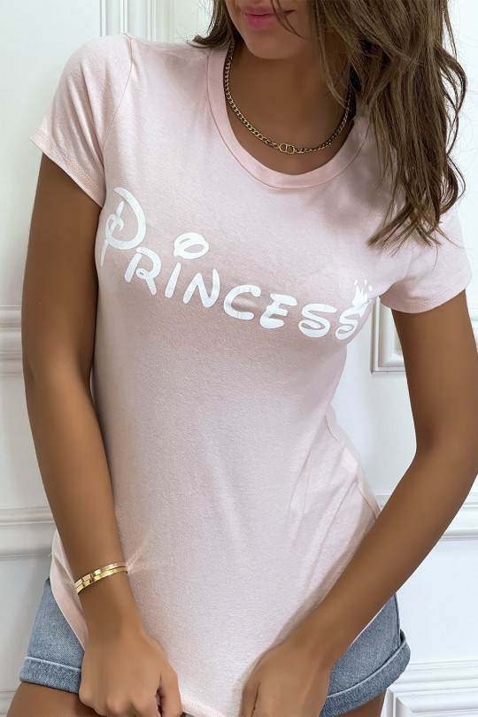 T-shirt rose à col rond, manches courtes, écriture "princess" - 4