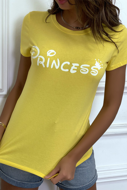 T-shirt jaune à col rond, manches courtes, écriture "princess" - 7