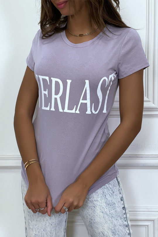 Lila basic T-shirt met ronde hals en opschrift "Everlast" - 3