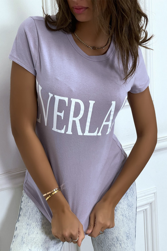T-shirt basique lila col rond inscription "Everlast" - 5