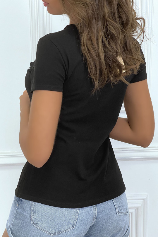 T-shirt noir à col rond, manches courtes, écriture "princess" - 2