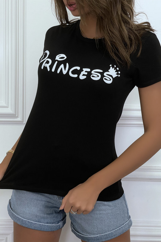 T-shirt noir à col rond, manches courtes, écriture "princess" - 5