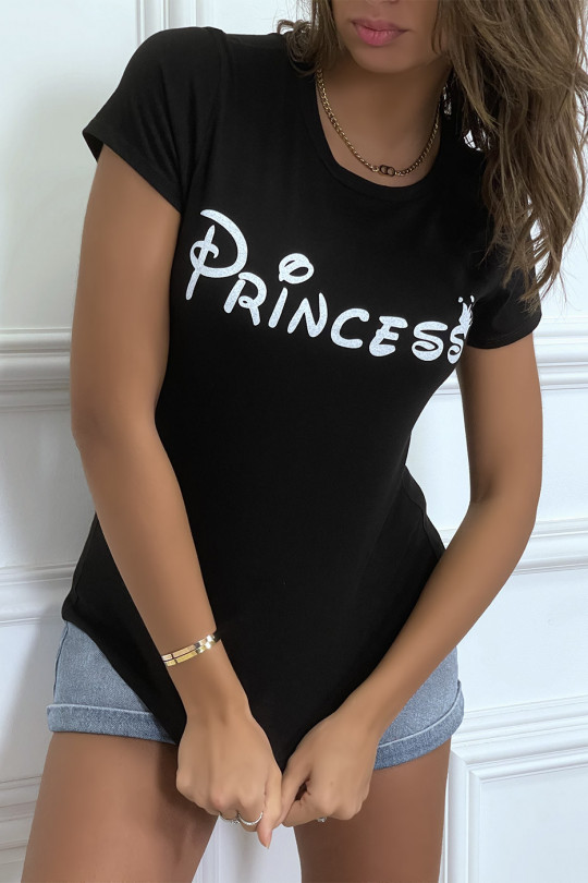 T-shirt noir à col rond, manches courtes, écriture "princess" - 6