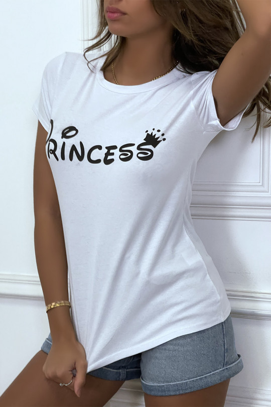 T-shirt blanc à col rond, manches courtes, écriture "princess" - 3