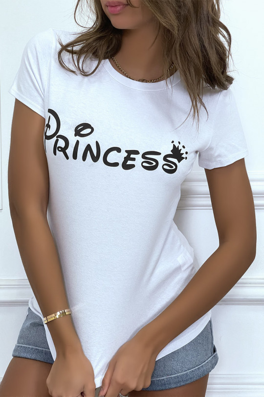 T-shirt blanc à col rond, manches courtes, écriture "princess" - 4