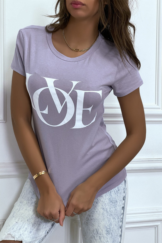 Basic lila T-shirt dicht op het lichaam met "Love" belettering - 2