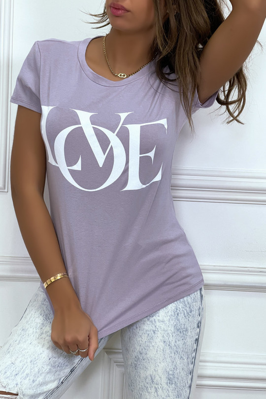 Basic lila T-shirt dicht op het lichaam met "Love" belettering - 4