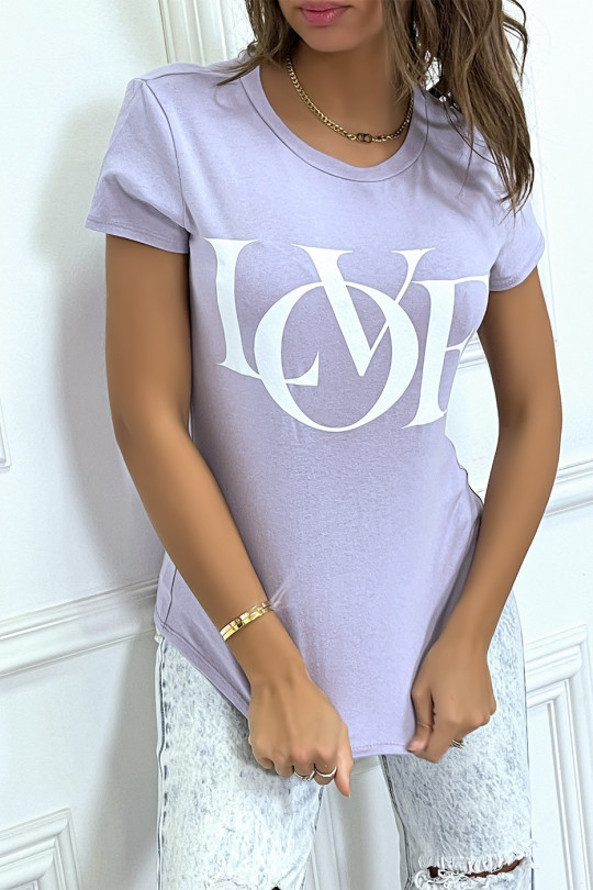 Basic lilac T-shirt close to the body with "Love" lettering - 5