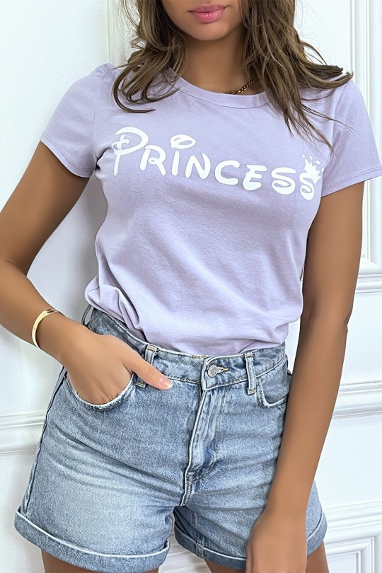 T-shirt lila à col rond, manches courtes, écriture "princess" - 2