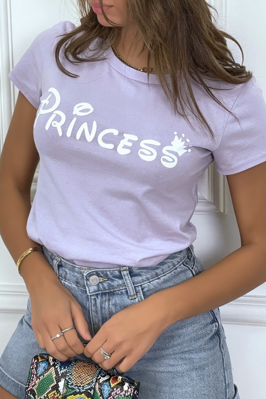 T-shirt lila à col rond, manches courtes, écriture "princess" - 3