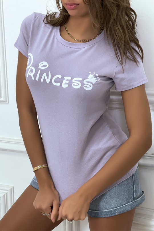 T-shirt lila à col rond, manches courtes, écriture "princess" - 5