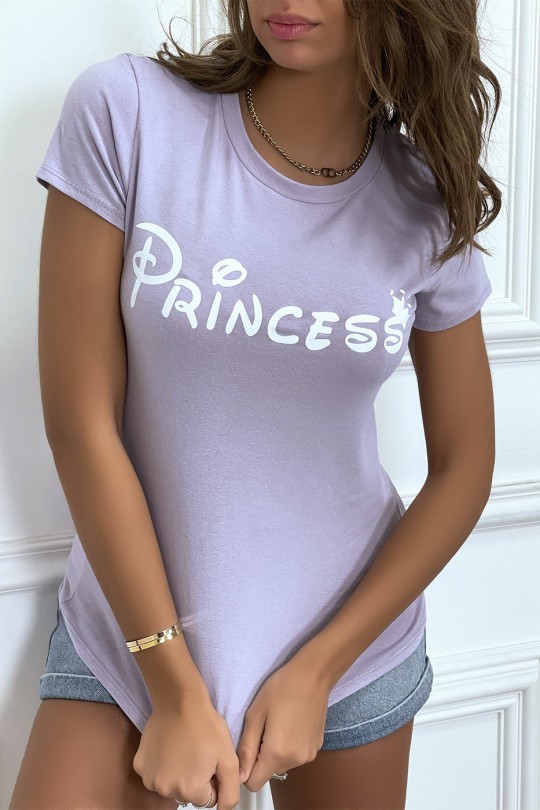 T-shirt lila à col rond, manches courtes, écriture "princess" - 6
