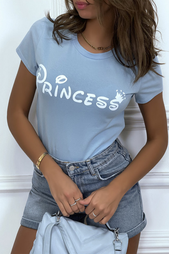 T-shirt turquoise à col rond, manches courtes, écriture "princess" - 4