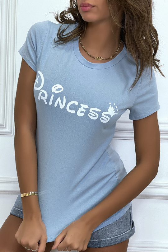 T-shirt turquoise à col rond, manches courtes, écriture "princess" - 7