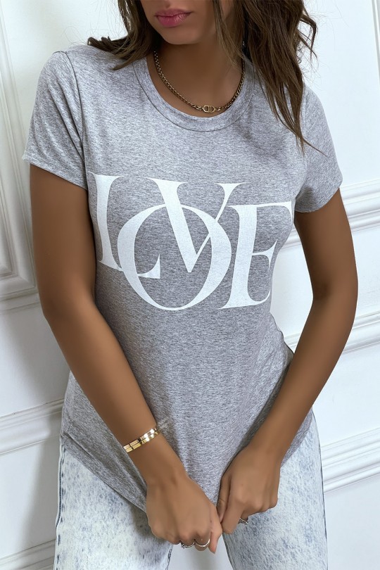 Basic gray close-fitting T-shirt with “Love” inscription - 4
