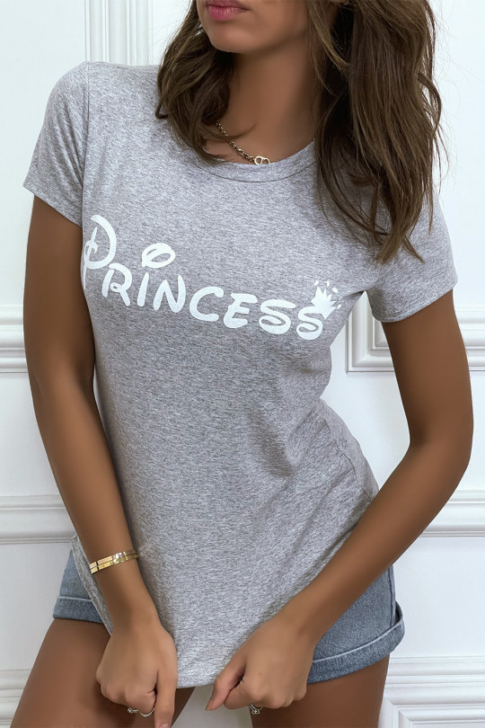 T-shirt gris à col rond, manches courtes, écriture "princess" - 3