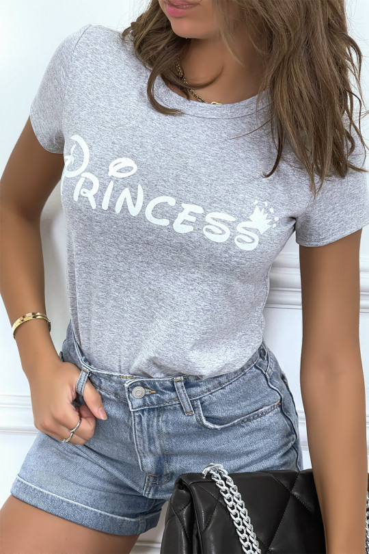 T-shirt gris à col rond, manches courtes, écriture "princess" - 4