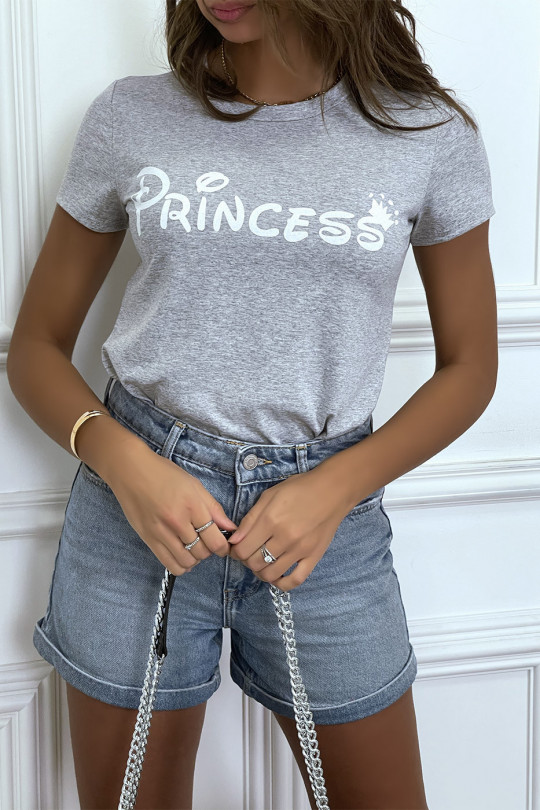 T-shirt gris à col rond, manches courtes, écriture "princess" - 5