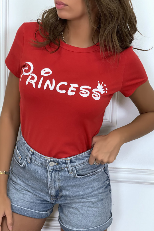 T-shirt rouge à col rond, manches courtes, écriture "princess" - 2