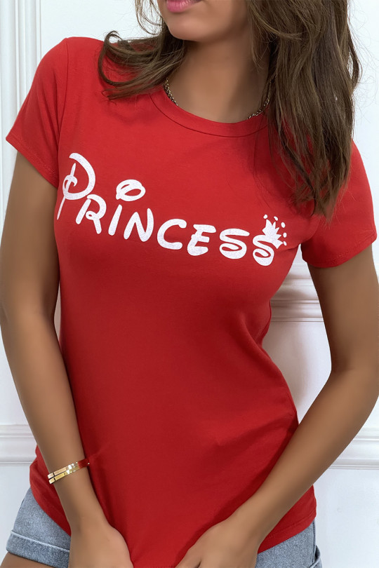 T-shirt rouge à col rond, manches courtes, écriture "princess" - 5