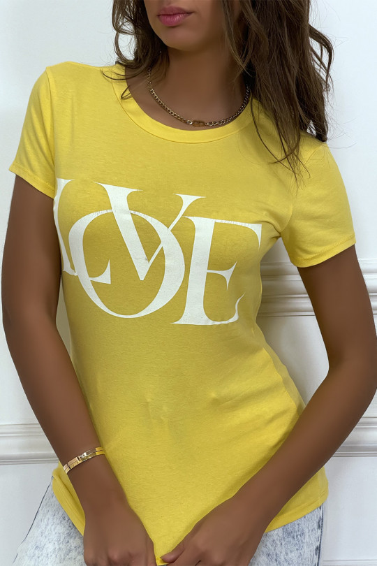 Basic geel nauwsluitend T-shirt met opschrift 'Love' - 2