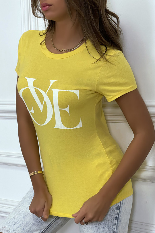 Basic geel nauwsluitend T-shirt met opschrift 'Love' - 3