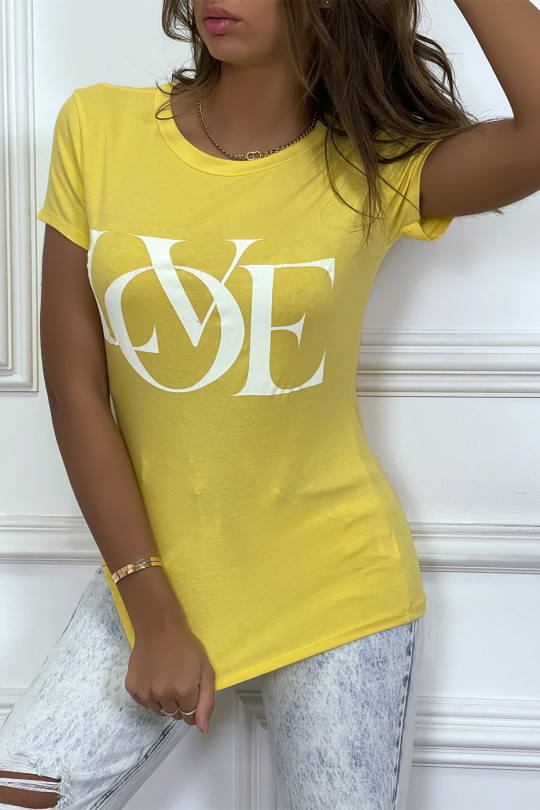 Basic geel nauwsluitend T-shirt met opschrift 'Love' - 4