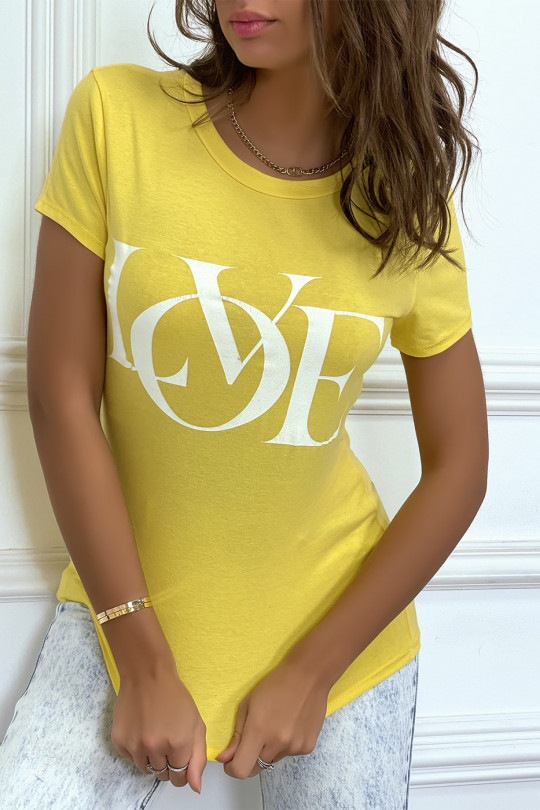 T-shirt basique jaune près du corps inscription "Love" - 5
