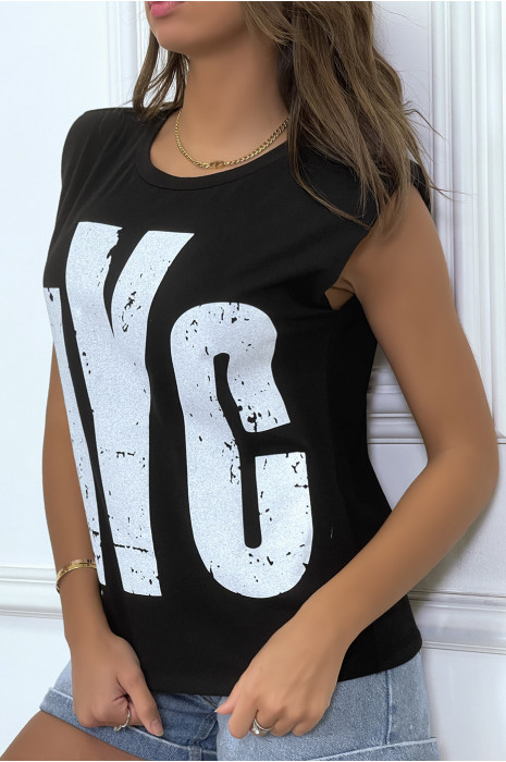 Rood mouwloos T-shirt met epauletten, "NYC" -schrift - 1