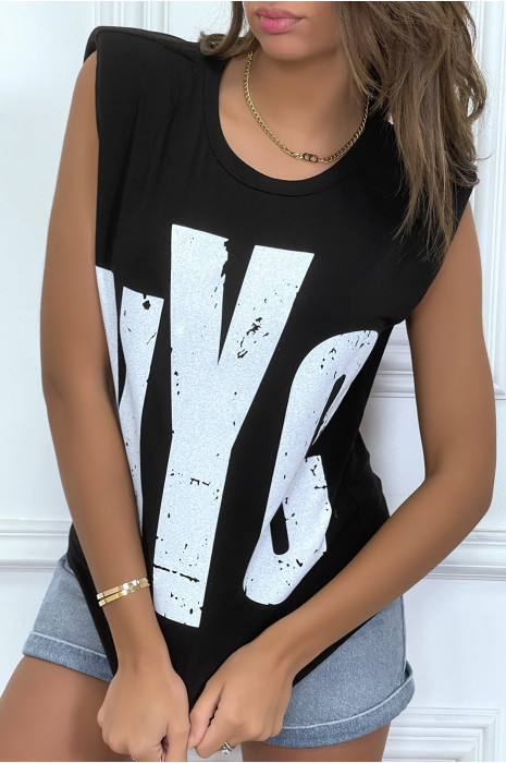Rood mouwloos T-shirt met epauletten, "NYC" -schrift - 3