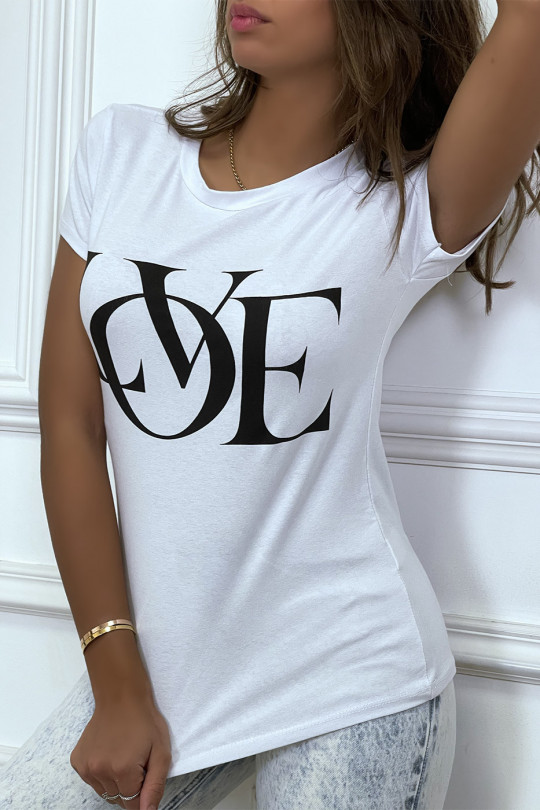 T-shirt basique blanc près du corps inscription "Love" - 2