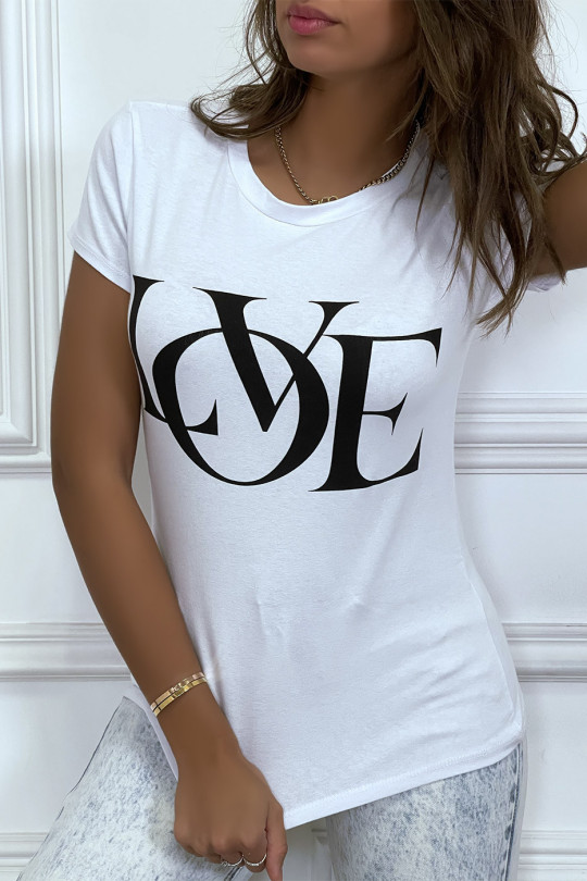 T-shirt basique blanc près du corps inscription "Love" - 4