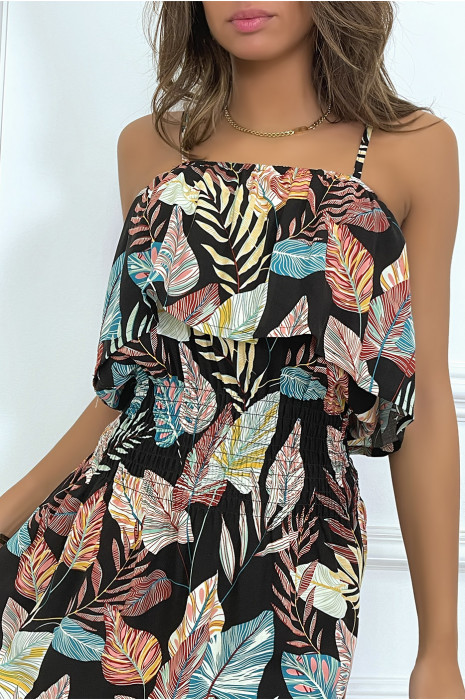 RoLL longue d'été fleurie noire à fines bretelles avec volant - 4