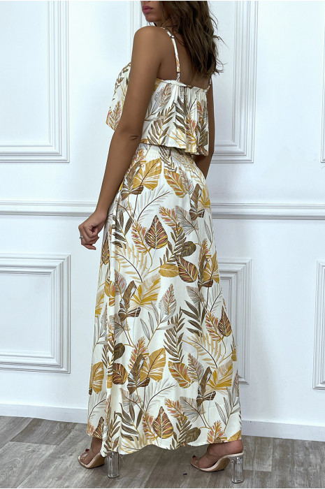 RoLL long beige floral summer with thin straps and ruffle - 3